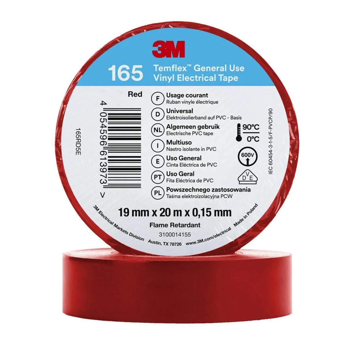 3M Temflex 165 isolatietape PVC rood 19 mm x 20 m