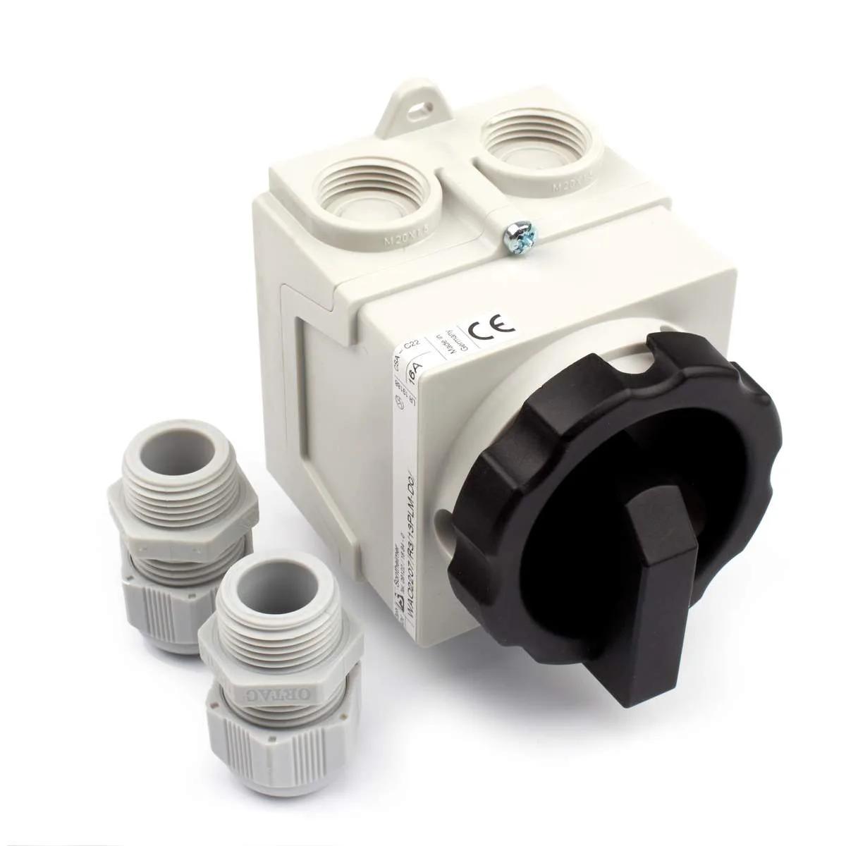Sontheimer werkschakelaar compact 3-polig 25A IP65 — incl. 2× M20 wartels